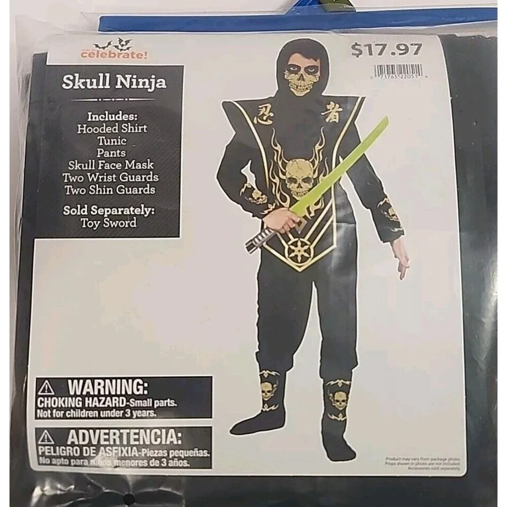 Boys S  (6/7) Skull Ninja Halloween Costume Complete NEW!